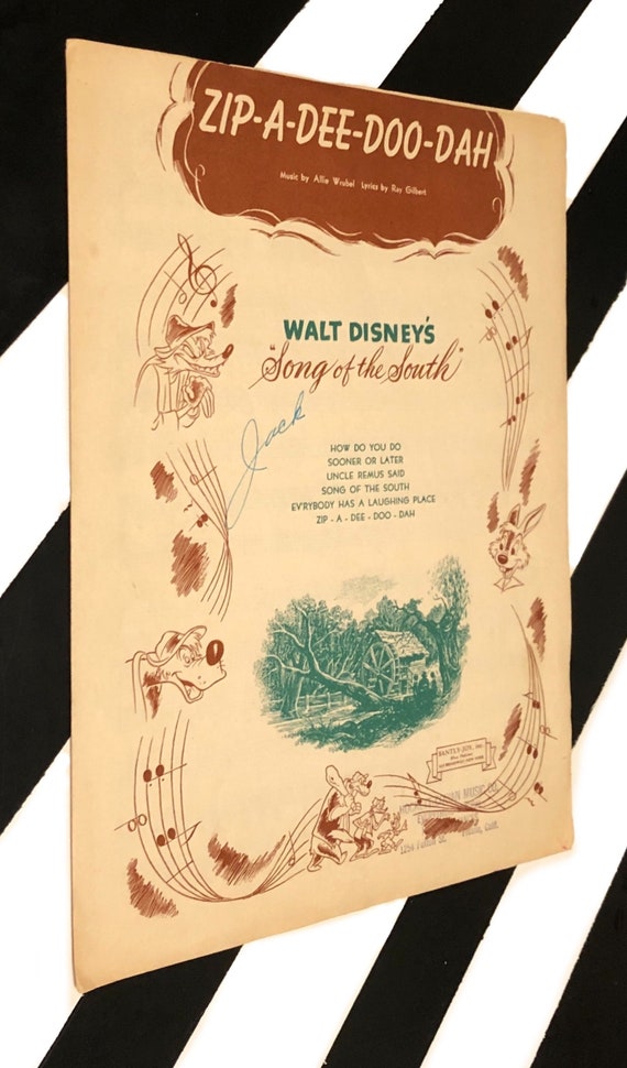 Zip-A-Dee-Doo-Dah music by Allie Wrubel and lyrics by Ray Gilbert (1946) softcover sheet music