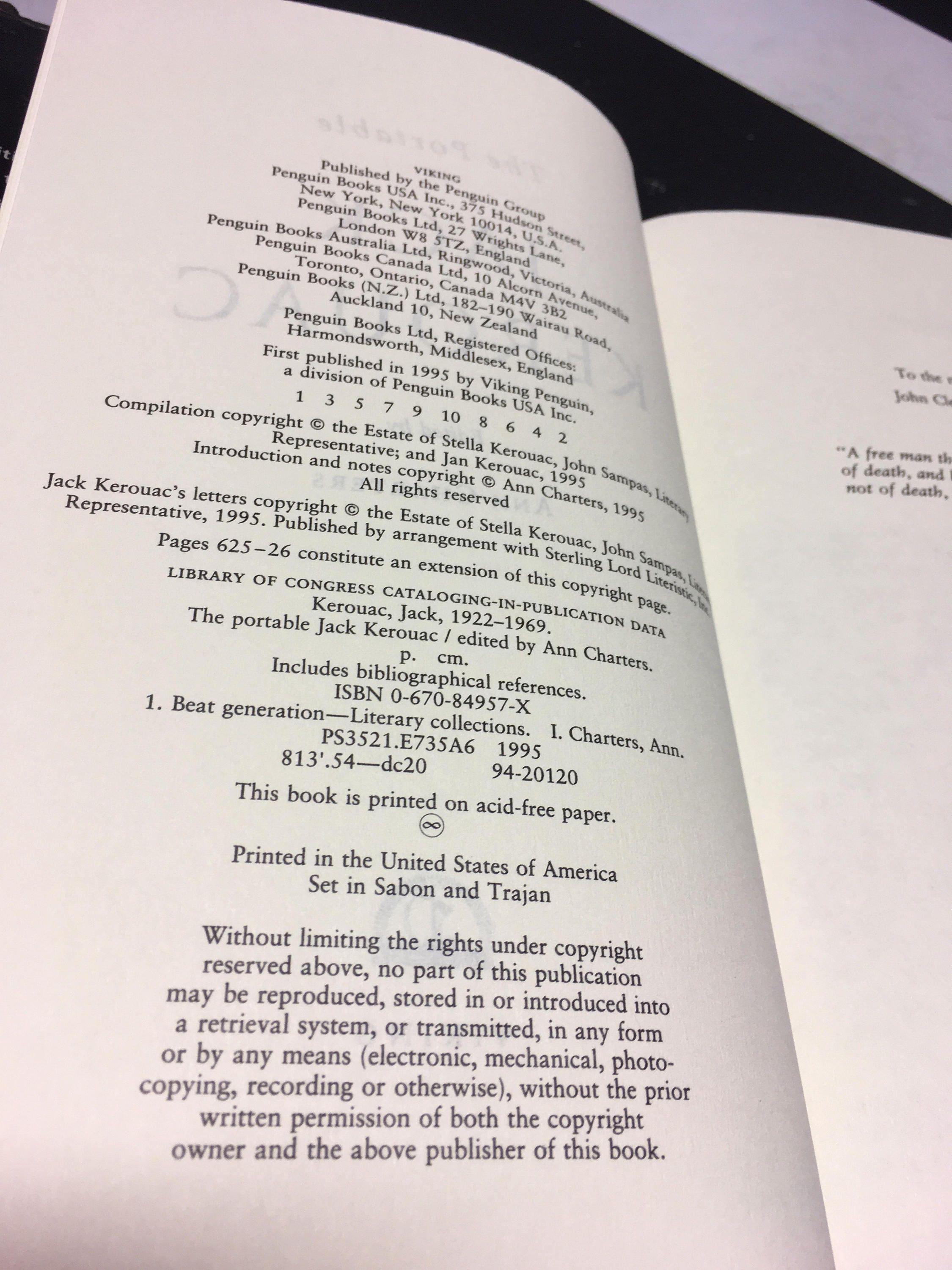 The Portable Jack Kerouac edited by Ann Charters (1995) hardcover book