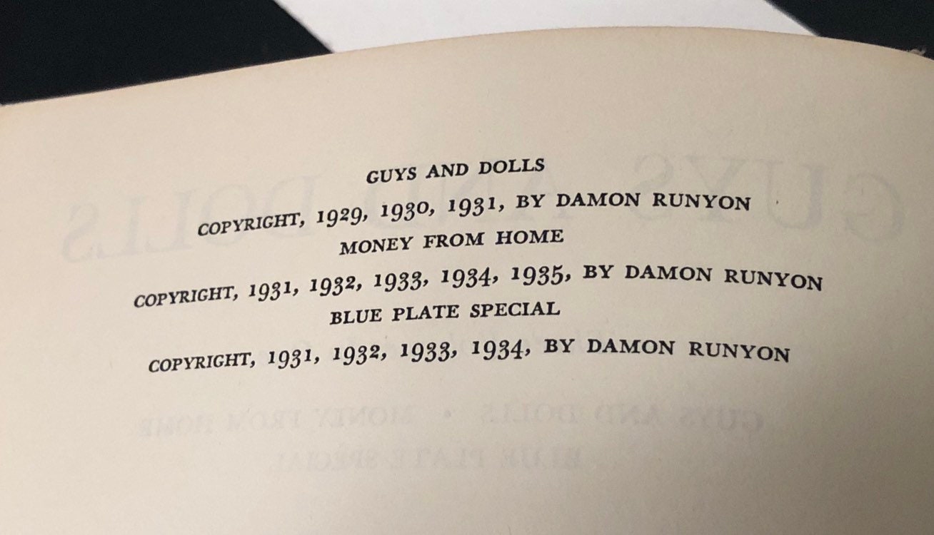 Guys and Dolls Three Volumes in One by Damon Runyon (1935) hardcover book