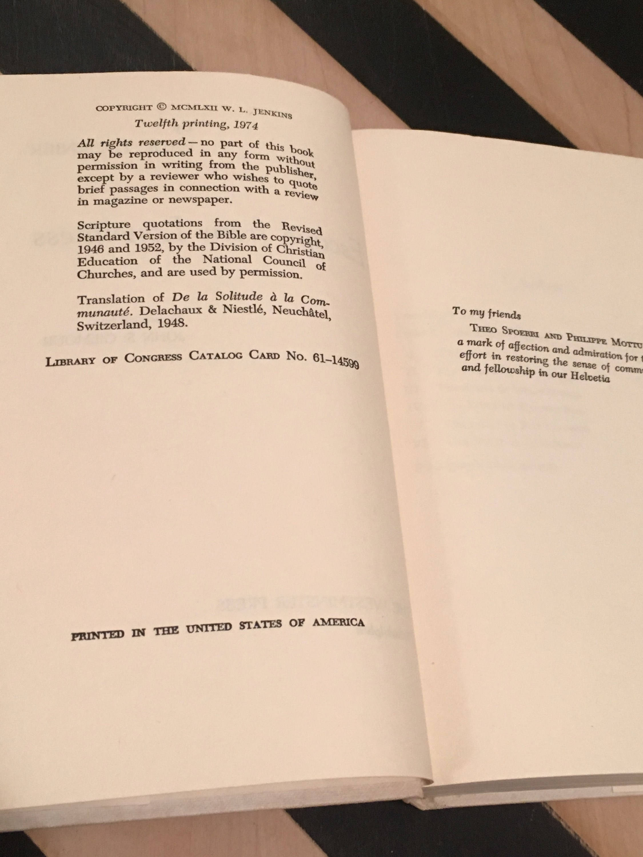 Escape From Loneliness by Paul Tournier; Translated by John S. Gilmour