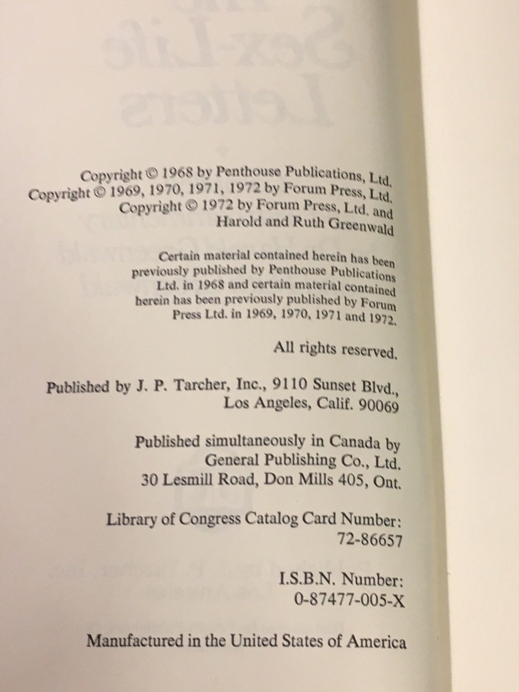 The Sex Life Letters Compiled And With Commentary By Dr Harold Greenwald And Ruth Greenwald