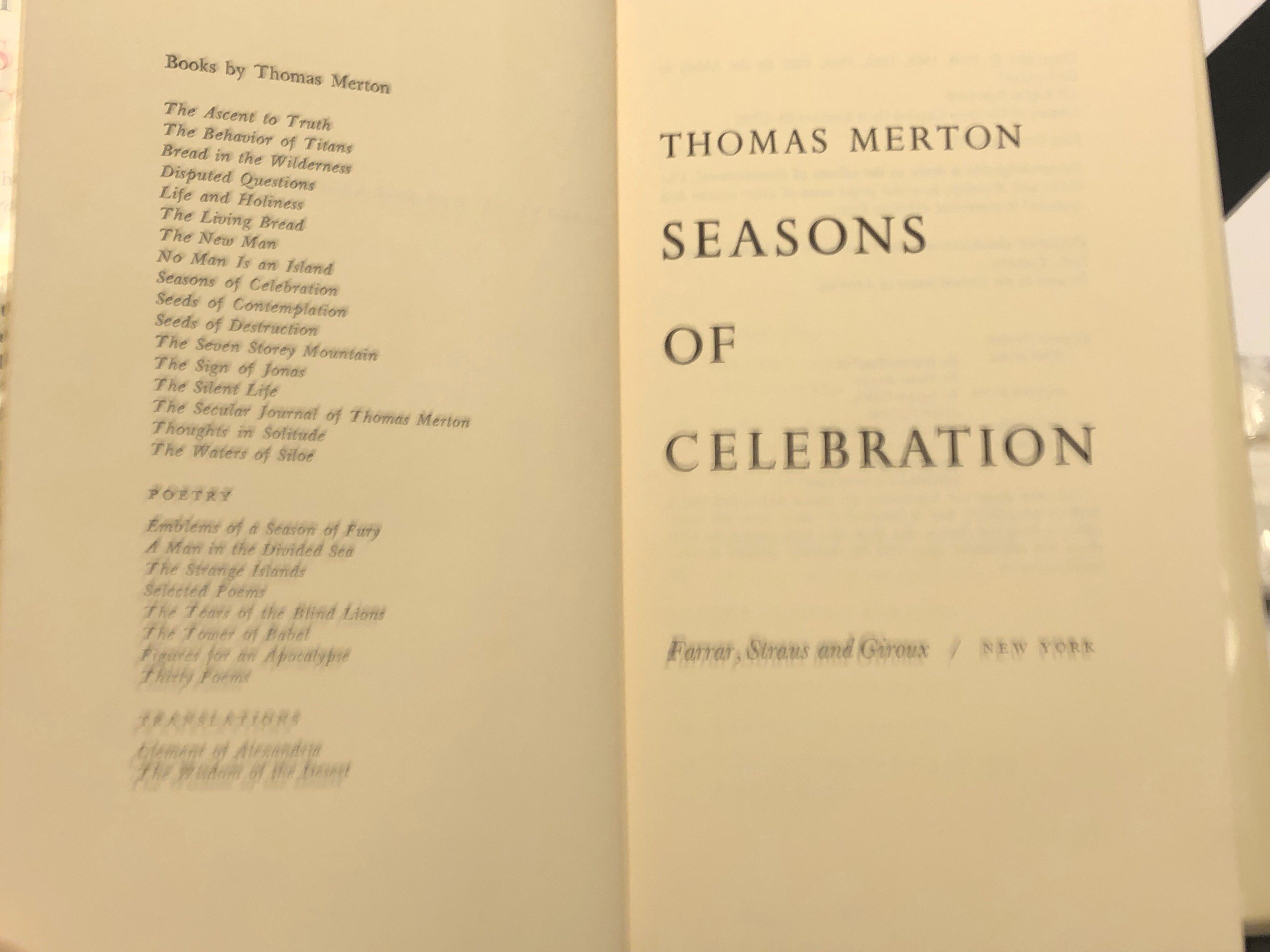 Seasons of Celebration by Thomas Merton (1965) first edition book