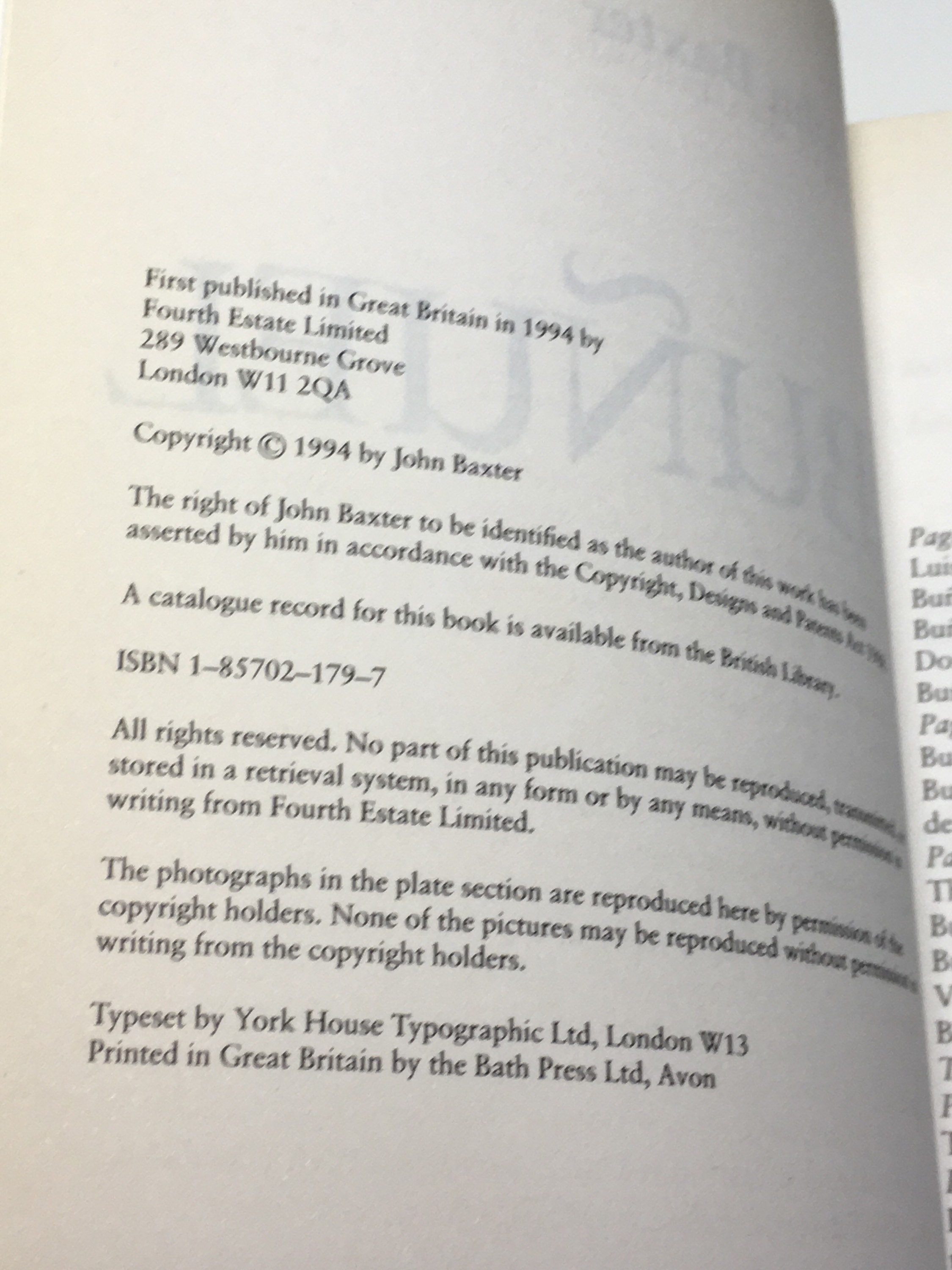 Buñuel by John Baxter (1994) hardcover book