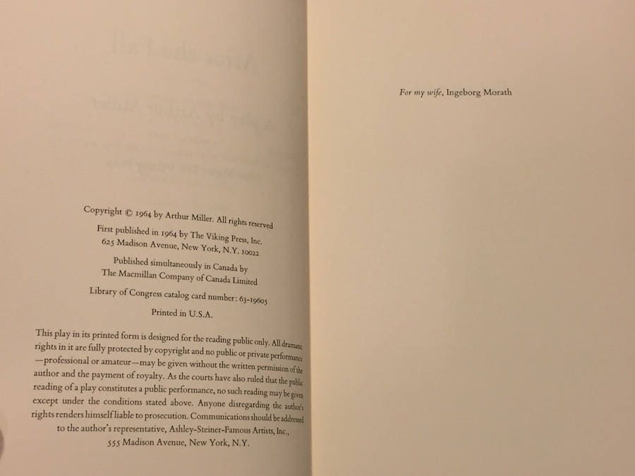 After the Fall by Arthur Miller (1964) first edition book