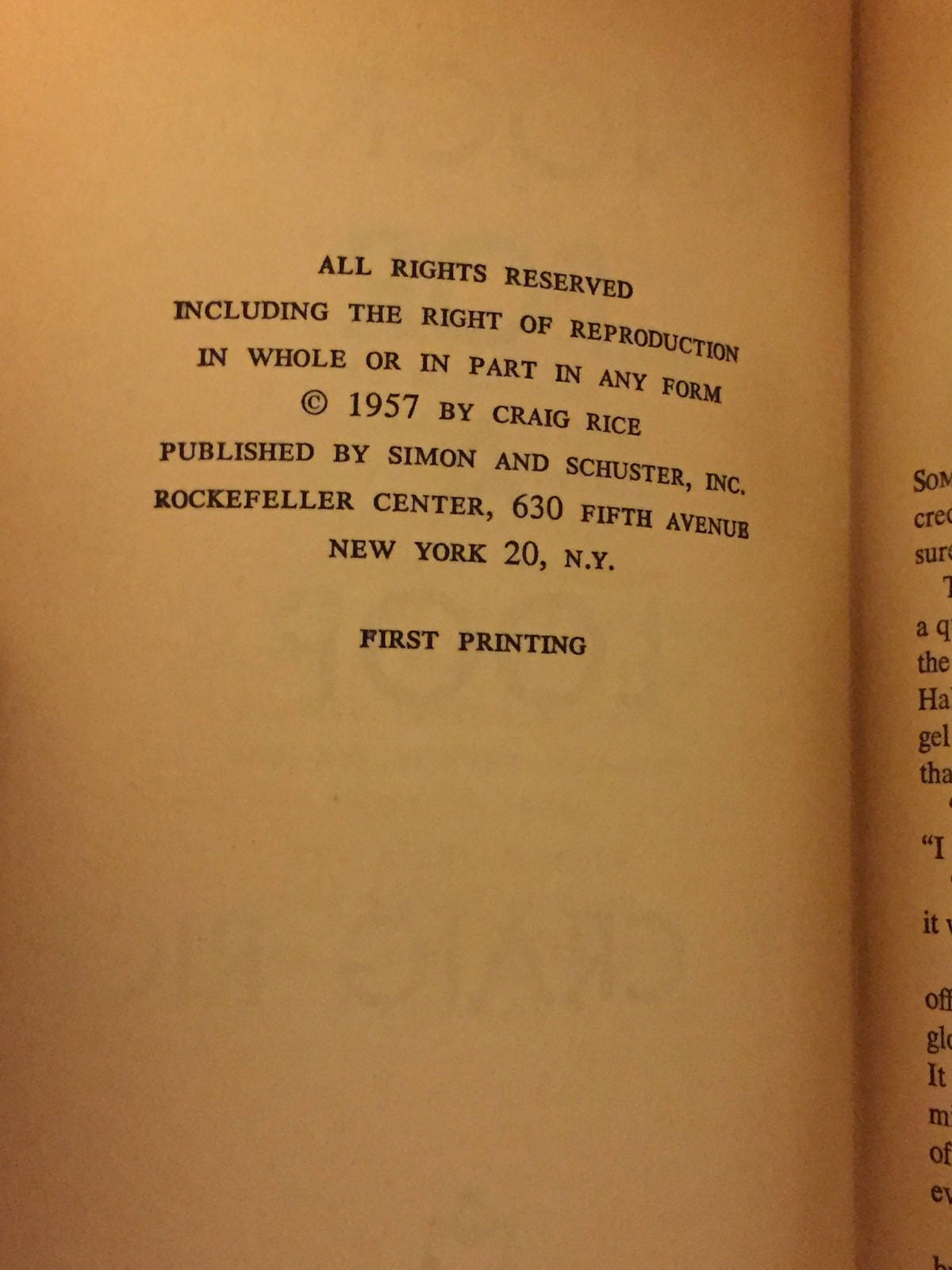 Knocked for a Loop by Craig Rice (1957) hardcover, first ediiton