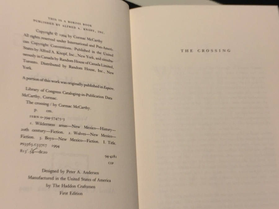 The Crossing by Cormac McCarthy (1994) first edition book