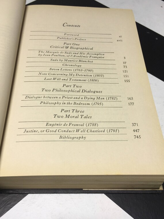 Justine Philosophy In The Bedroom And Other Writings By The Marquis De Sade 1965 Hardcover Book