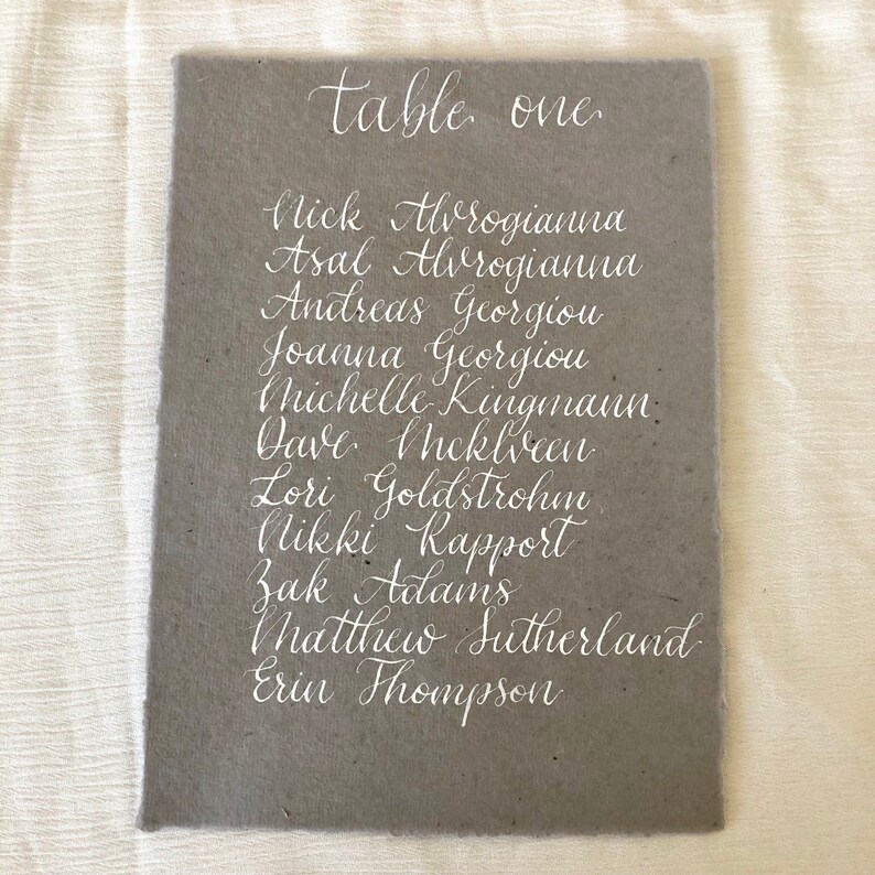 Calligraphy Seating Chart Cotton Rag Seating Plan Gray Wedding Seating Chart Handwritten Table Chart Handmade Cotton Rag Custom Seating