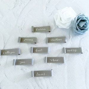 Gray Scroll Wedding Place Cards + Calligraphy Scroll Escort Cards +  Handmade Paper Place Cards + Minimalist Wedding + Wedding Table Decor
