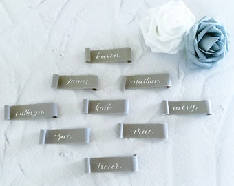 Gray Scroll Wedding Place Cards + Calligraphy Scroll Escort Cards +  Handmade Paper Place Cards + Minimalist Wedding + Wedding Table Decor