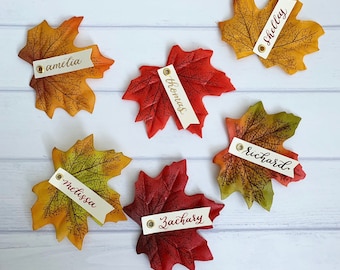 Faux Maple Leaf Place Card + Calligraphy Place Cards + Fall Wedding Decor + Rustic Wedding + Leaf Place Cards + Thanksgiving Dinner Table