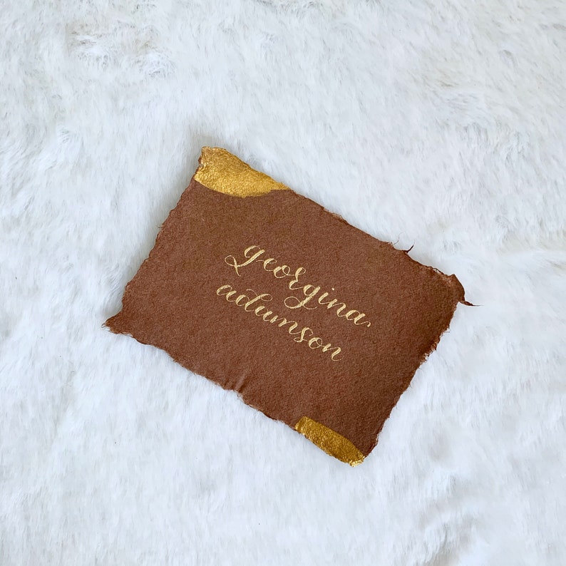 Terra- Cotta Handmade Paper Wedding Escort Cards Raw Edge Escort Cards Terra-Cotta Calligraphy Place Cards Wedding Stationary