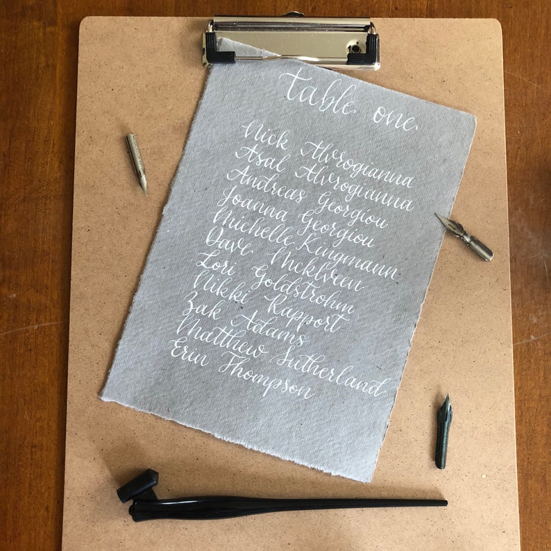 Calligraphy Seating Chart Cotton Rag Seating Plan Gray Wedding Seating Chart Handwritten Table Chart Handmade Cotton Rag Custom Seating