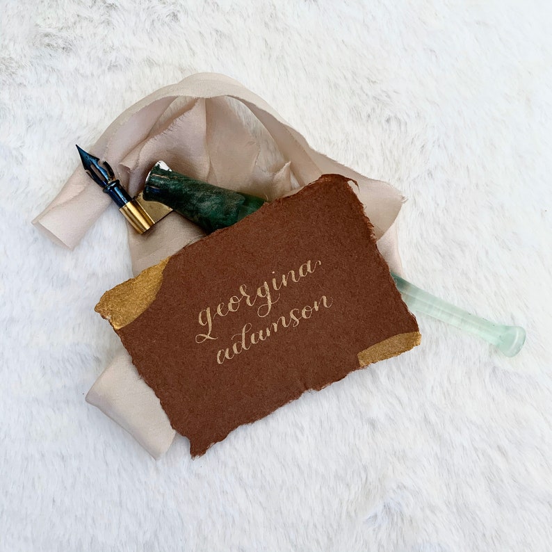 Terra- Cotta Handmade Paper Wedding Escort Cards Raw Edge Escort Cards Terra-Cotta Calligraphy Place Cards Wedding Stationary