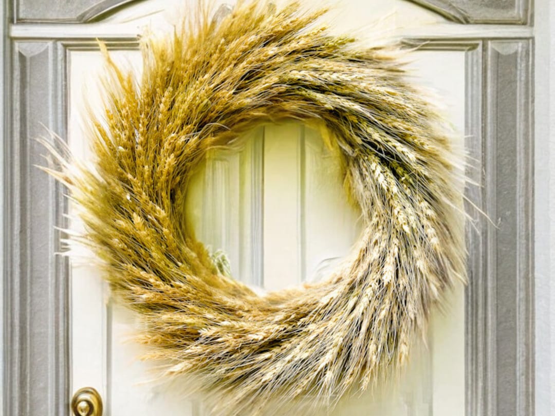 Dried Wheat Wreath, Fall Harvest Wreath for Front Door, Neutral Boho ...