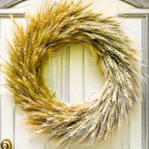 Dried Wheat Wreath, Fall Harvest Wreath for front door, neutral boho/ modern farmhouse style wreath, minimalist wreath
