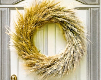 Dried Wheat Wreath, Fall Harvest Wreath for front door, neutral boho/ modern farmhouse style wreath, minimalist wreath