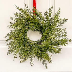 16” Winter Cedar Wreath, Rustic Farmhouse, Realistic, Housewarming gift, kitchen cabinet, Chair, Barstool