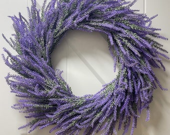 Faux Lavender Wreath Spring Summer Front Door Home Farmhouse decor Wall Hanging Gift for Her Mom Gift Purple flower artificial