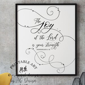 Bible Verses Sign, The Joy of the Lord Is My Strength Nehemiah 8:10, Christian wall posters, Scriptures Digital Download, Bible Verses print