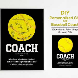 Softball Coach Gift, Printable Coach appreciation gifts, Best Coach ever, DIY Coach team Signature, Thank you Coach Gift, Baseball coach gif