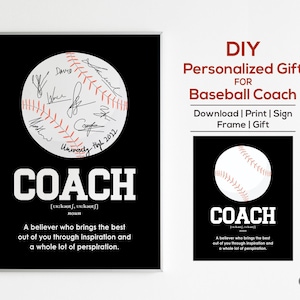 Baseball Coach Gift, Printable Coach appreciation gifts, Best Coach ever, DIY Coach team Signature, Thank you Coach Gift, Softball coach gif