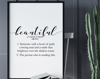 Beautiful Definition Print, Printable Soul Sister Gift, Beautiful Girly Poster, Nail Salon Decor Wall Art, Funny definition gift for her