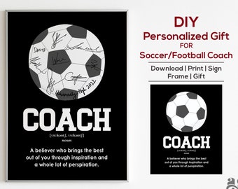 Regalo del entrenador de fútbol, regalo del entrenador de fútbol, entrenador imprimible, firma del equipo del entrenador de bricolaje, regalos de agradecimiento del entrenador, citas del entrenador