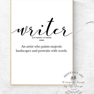 Writer definition prints, Printable gifts for writers, Home office wall art, Author - Book Writer - Journalist gift, INSTANT DOWNLOAD prints