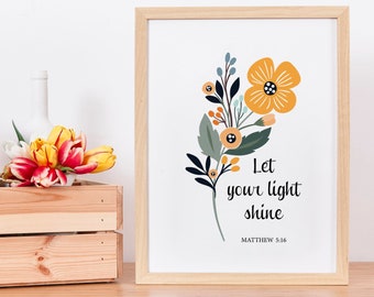 Matthew 5:16 Let your light shine before others, Nursery Bible Verse Prints, Sunday school gifts, Scripture Printable, Christian home decor