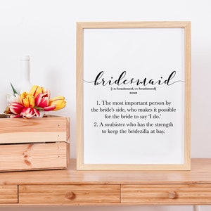 Funny Bridesmaid Gifts, Gift for Best Friend Soul Sister, Thank you Bridesmaid, Printable Bridesmaid Definitionwall Art, Made of Honour image 2