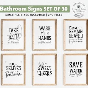 Funny Bathroom Signs Printables Set of 30, Bathroom art, Bath decor, Washroom Posters, Toilet wall art, Powder room prints, restroom signs