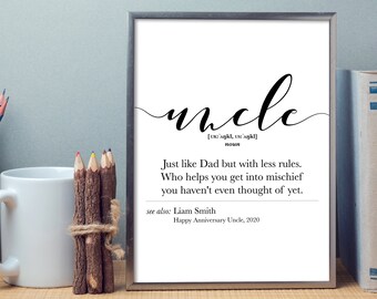 Funny Uncle Gifts, word definition posters, Printable Christmas gifts, Personalized Uncle prints, Birthday gift for Uncle, Cool Uncle sign