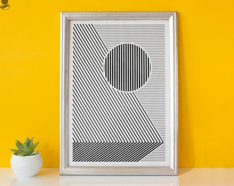 Impresión de arte de la línea en blanco y negro, póster monocromático geométrico, póster de arte moderno, decoración geométrica del hogar, patrones abstractos, arte escandinavo