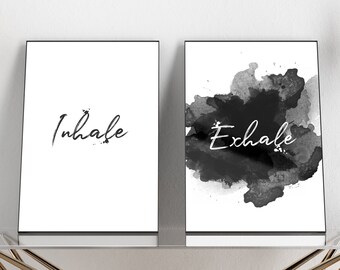 Impresión de exhalación de inhalación, inhalación de exhalación signos arte de la pared, regalos de pilates, conjunto de 2 impresiones, impresión de relajación, regalo de recuperación de sobriedad AA, cartel de yoga
