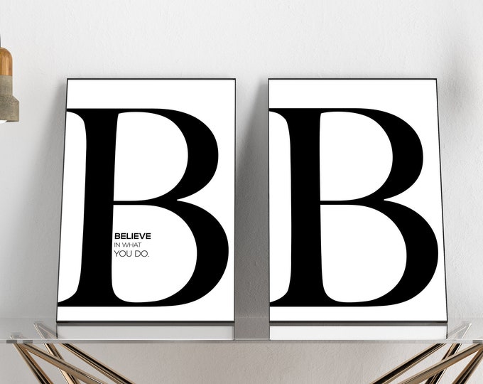 Letter B Wall Decor Printable Set of 2 Believe in What You Do Etsy India