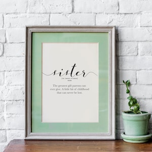 Gifts for Sister, Printable Sister Quote Word Definition Poster, Funny Sibling Poster Sign, Sister Birthday gift, Sister wall art definition