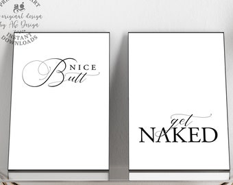 Schöne Hintern - nackt Set von 2 lustige druckbare Badezimmer Zeichen, INSTANT DOWNLOAD süße Toilette Wand Kunstdrucke, minimalistische Toilette Dekor