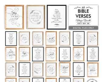 Printable Bible Verses Mega Bundle Set of 30, Bible signs, Christian Scriptures home decor, Modern Calligraphy posters, Bible Typography PDF