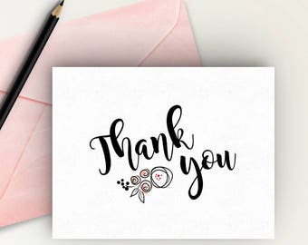 Thank you cards, Wedding printable, Wedding stationery, Folded A2 card Printable ThANK YOU, Affordable thank you notecard, floral stationery