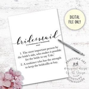 Funny Bridesmaid Gifts, Gift for Best Friend Soul Sister, Thank you Bridesmaid, Printable Bridesmaid Definitionwall Art, Made of Honour image 4