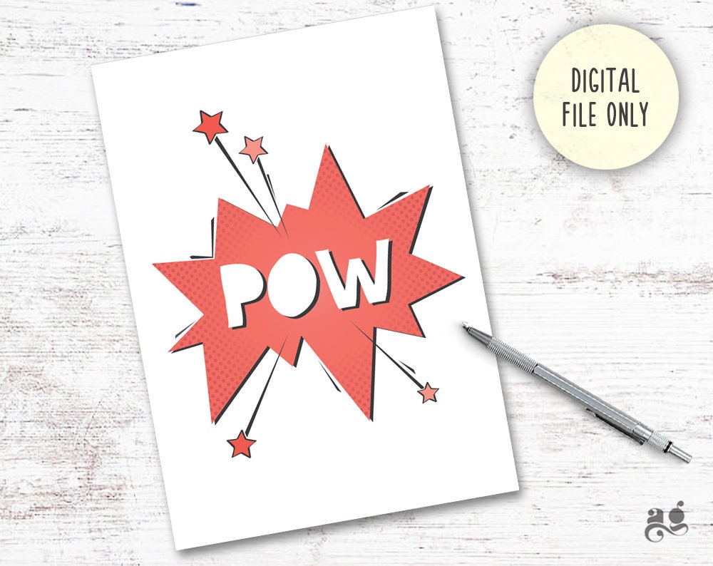 Pow Comic Book Poster Printable Comic Book Sign Superhero | Etsy