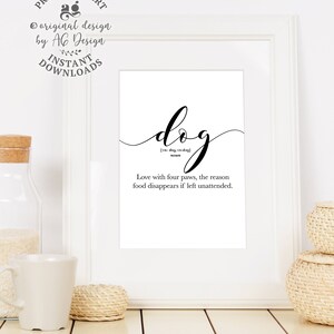 Funny Dog Prints, Printable Dog quote, Dog definition wall art, gifts for dog lovers, Puppy posters, Animal lover pet lover presents