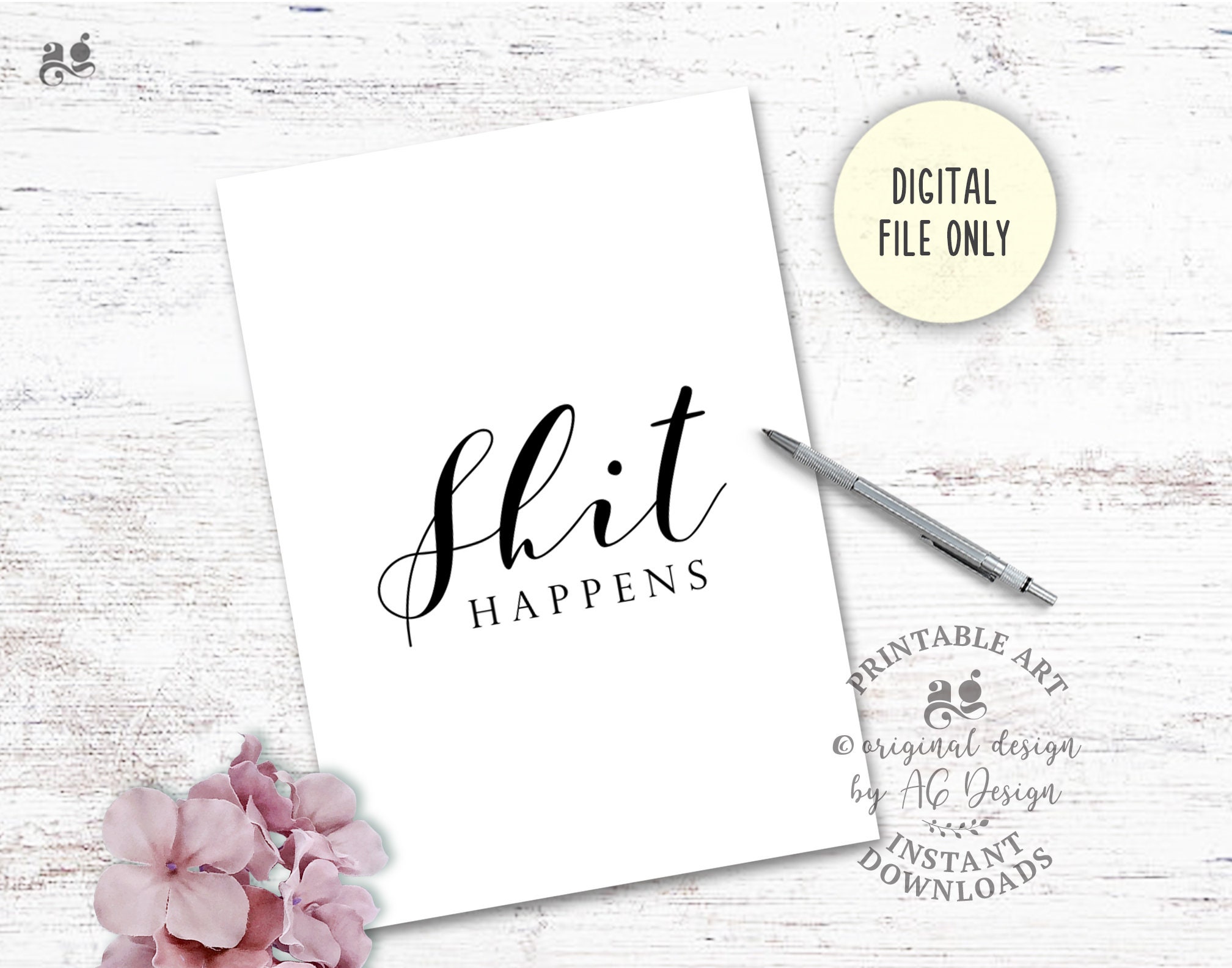 Shit Happens print, Printable Grappige badkamer borden, Half Bath muur ...