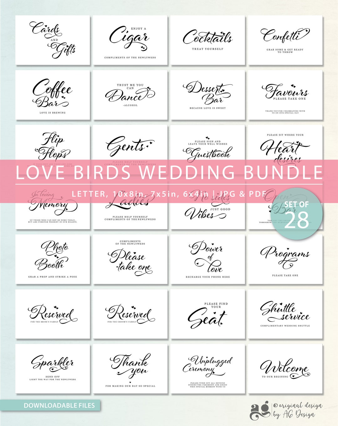Wedding Signs Bundle - Set of 28, Printable Wedding Decor, PDF - JPG ...