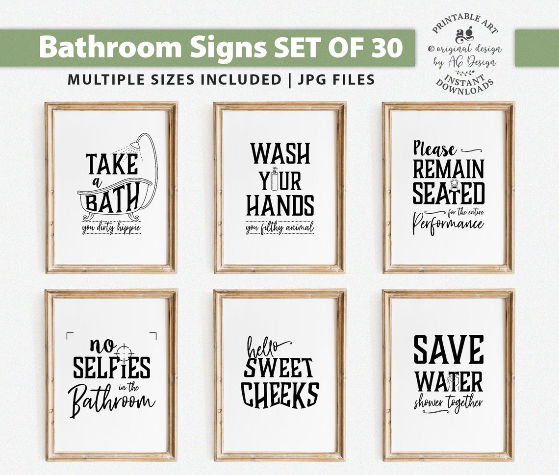 Funny Bathroom Signs Printables Set of 30 Bathroom Art Bath | Etsy India