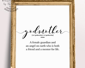 Godmother definition poster gift for godparent from Godson Goddaughter, Baptism christening GodMother gift, printable godmother wedding gift