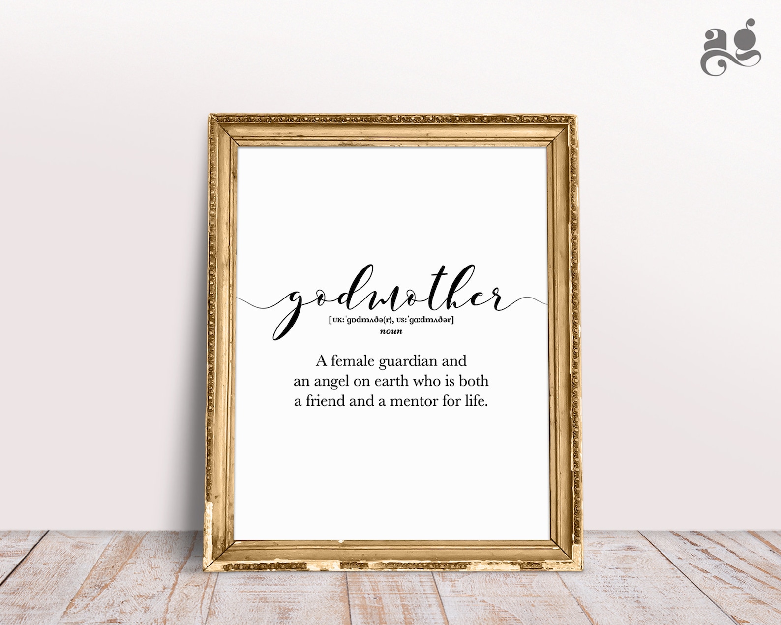 Godmother Definition Poster Gift for Godparent From Godson Goddaughter