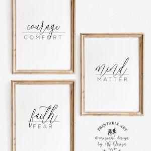 3 Piece Wall art Courage Faith Mind, Mind over matter, Faith over fear, Courage over comfort, Printable Inspirational dorm living room decor