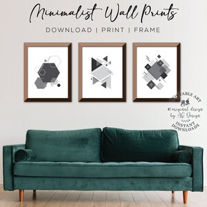 Geometrische Wandkunst, Set von 3 druckbare Galerie Wand-Set, skandinavischemoderne Dekor, Sechseck - Quadrat - Dreiecke, Home Office Neutral Dekor